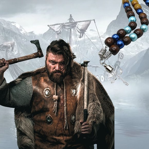 Viking Cremation Ash Cross Pendant Multicolor Beaded Chain Necklace - Picture 4 of 10